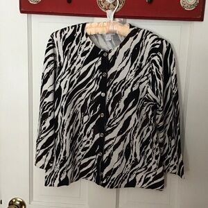 Charter Club Black and Cream Animal Print Cardigan